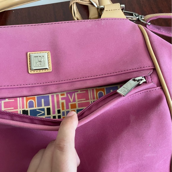 Diane Von Fustenberg DVF Lavander Rose Mauve Canvas Leather Trim Weekender Bag - Picture 6 of 16